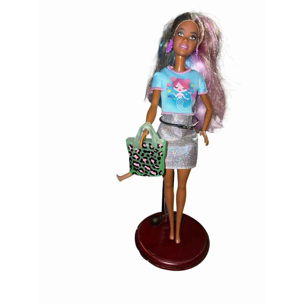 Barbie Fantasy Hair Doll - Blue Pink Colorful Hair African American With Bag‎